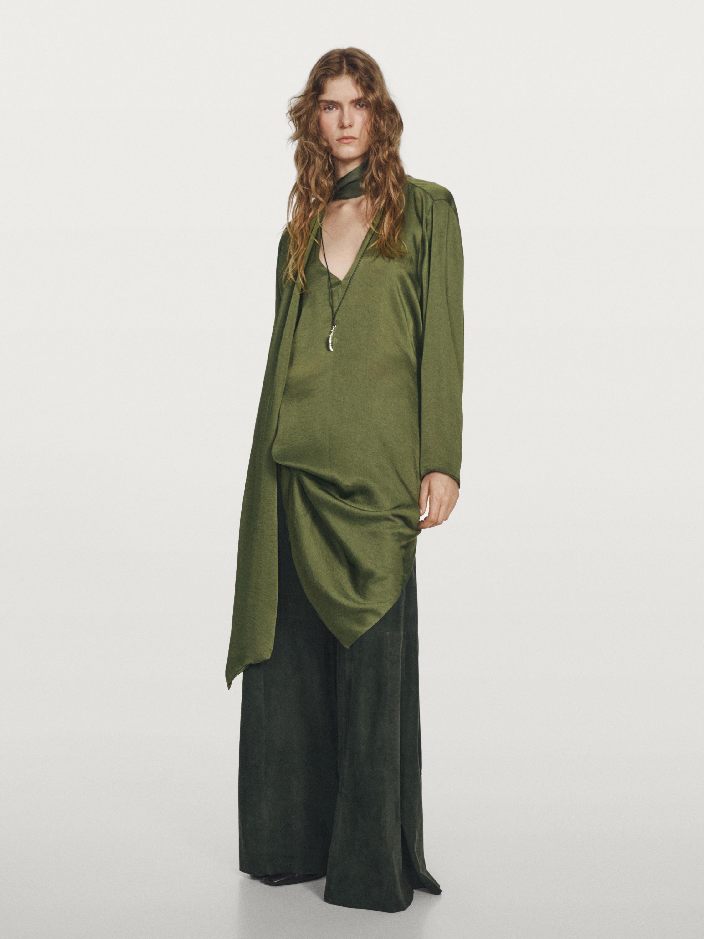 Blouse longue à encolure en V nouée - STUDIO